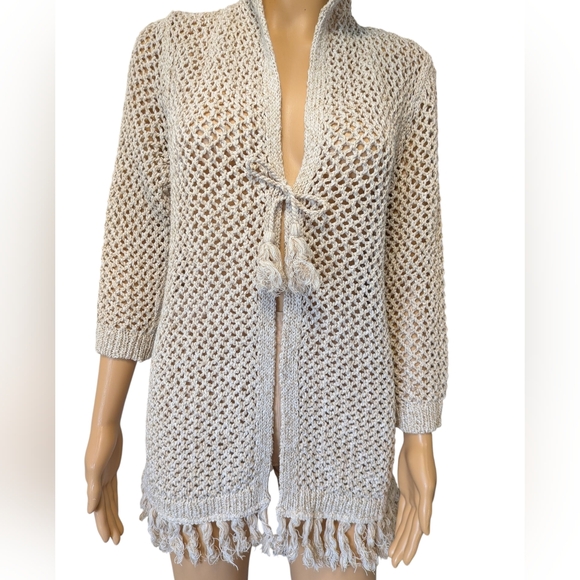 J-jill Natural Cream Crochet Hooded Cardigan Sweater - Picture 4 of 15